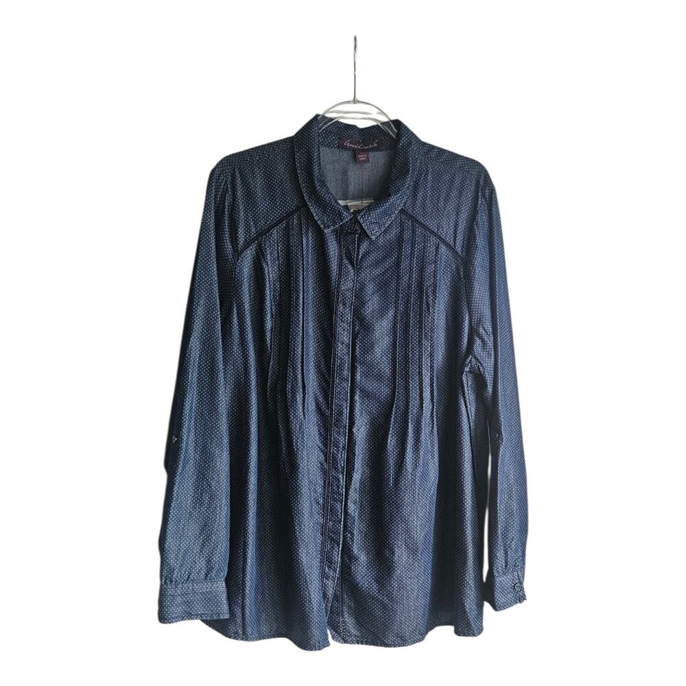 Gloria Vanderbilt NWT Womens XL Button-Up Top Chambray Roll Tab Sleeves